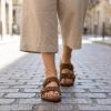 image:imageCUSHIONAIRE Lane Cork Footbed Sandals for Women  Comfortable Double Buckle SlipOn with Genuine Suede Footbed amp Arch Support Slides for Women FootwearBrown Vegan Suede