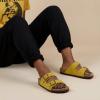 image:imageCUSHIONAIRE Lane Cork Footbed Sandals for Women  Comfortable Double Buckle SlipOn with Genuine Suede Footbed amp Arch Support Slides for Women FootwearYellow Vegan Suede