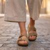 image:imageCUSHIONAIRE Lane Cork Footbed Sandals for Women  Comfortable Double Buckle SlipOn with Genuine Suede Footbed amp Arch Support Slides for Women FootwearTaupe