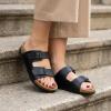 image:imageCUSHIONAIRE Lane Cork Footbed Sandals for Women  Comfortable Double Buckle SlipOn with Genuine Suede Footbed amp Arch Support Slides for Women FootwearBlack Oily