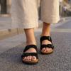 image:imageCUSHIONAIRE Lane Cork Footbed Sandals for Women  Comfortable Double Buckle SlipOn with Genuine Suede Footbed amp Arch Support Slides for Women FootwearBlack Vegan Suede