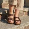 image:imageCUSHIONAIRE Lane Cork Footbed Sandals for Women  Comfortable Double Buckle SlipOn with Genuine Suede Footbed amp Arch Support Slides for Women FootwearBrown Oily