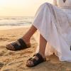 image:imageCUSHIONAIRE Lane Cork Footbed Sandals for Women  Comfortable Double Buckle SlipOn with Genuine Suede Footbed amp Arch Support Slides for Women FootwearBlack Oily