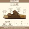 image:imageCUSHIONAIRE Lane Cork Footbed Sandals for Women  Comfortable Double Buckle SlipOn with Genuine Suede Footbed amp Arch Support Slides for Women FootwearBrown Vegan Suede