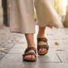 image:imageCUSHIONAIRE Lane Cork Footbed Sandals for Women  Comfortable Double Buckle SlipOn with Genuine Suede Footbed amp Arch Support Slides for Women FootwearBrown Oily