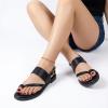 image:imageCUSHIONAIRE Leader Womens Strappy Sandal  Premium Faux Leather Toe Loop Flat with Adjustable Ankle Strap amp Cushioned FootbedBlack
