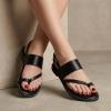 image:imageCUSHIONAIRE Leader Womens Strappy Sandal  Premium Faux Leather Toe Loop Flat with Adjustable Ankle Strap amp Cushioned FootbedBlack