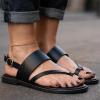 image:imageCUSHIONAIRE Leader Womens Strappy Sandal  Premium Faux Leather Toe Loop Flat with Adjustable Ankle Strap amp Cushioned FootbedBlack