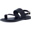 image:imageCUSHIONAIRE Leader Womens Strappy Sandal  Premium Faux Leather Toe Loop Flat with Adjustable Ankle Strap amp Cushioned FootbedBlack