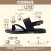 image:imageCUSHIONAIRE Leader Womens Strappy Sandal  Premium Faux Leather Toe Loop Flat with Adjustable Ankle Strap amp Cushioned FootbedBlack