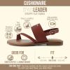 image:imageCUSHIONAIRE Leader Womens Strappy Sandal  Premium Faux Leather Toe Loop Flat with Adjustable Ankle Strap amp Cushioned FootbedCognac