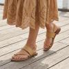 image:imageCUSHIONAIRE Leader Womens Strappy Sandal  Premium Faux Leather Toe Loop Flat with Adjustable Ankle Strap amp Cushioned FootbedTan