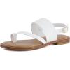 image:imageCUSHIONAIRE Leader Womens Strappy Sandal  Premium Faux Leather Toe Loop Flat with Adjustable Ankle Strap amp Cushioned FootbedWhite