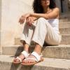 image:imageCUSHIONAIRE Leader Womens Strappy Sandal  Premium Faux Leather Toe Loop Flat with Adjustable Ankle Strap amp Cushioned FootbedWhite