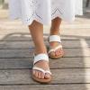 image:imageCUSHIONAIRE Leader Womens Strappy Sandal  Premium Faux Leather Toe Loop Flat with Adjustable Ankle Strap amp Cushioned FootbedWhite