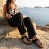 image:imageCUSHIONAIRE Leah Thong Womens Sandals  Cork Footbed Flip Flops for Women with Memory Foam and Adjustable Buckle StrapBlack