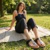 image:imageCUSHIONAIRE Leah Thong Womens Sandals  Cork Footbed Flip Flops for Women with Memory Foam and Adjustable Buckle StrapBlack Oily