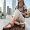 image:imageCUSHIONAIRE Leah Thong Womens Sandals  Cork Footbed Flip Flops for Women with Memory Foam and Adjustable Buckle StrapBrown