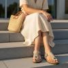 image:imageCUSHIONAIRE Leah Thong Womens Sandals  Cork Footbed Flip Flops for Women with Memory Foam and Adjustable Buckle StrapStone