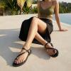 image:imageCUSHIONAIRE Life Strappy Flat Thong Sandals for Women with Toe Loop Memory Foam and Adjustable Ankle Strap Womens SandalsBlack