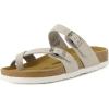 image:imageCUSHIONAIRE Luna Sandals for Women Cork Footbed Womens Sandals for Summer Comfort with Adjustable Straps Wide Width AvailableStone Vegan Suede