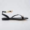 image:imageCUSHIONAIRE Secret Flat Sandals for Women with Gold Ankle Cuff and Toe Ring Strap Vegan Leather Dress SandalsBlack