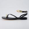 image:imageCUSHIONAIRE Secret Flat Sandals for Women with Gold Ankle Cuff and Toe Ring Strap Vegan Leather Dress SandalsBlack