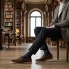 image:imageCUSHIONAIRE Selby Mens Genuine Leather SlipOn Casual Penny Loafers  Memory Foam Rubber SoleBrown Suede