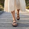 image:imageCUSHIONAIRE Venue Womens Strappy ToeLoop Slide Sandals with GoldTone Accent amp Memory Foam ComfortBlack