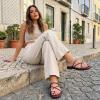 image:imageCUSHIONAIRE Venue Womens Strappy ToeLoop Slide Sandals with GoldTone Accent amp Memory Foam ComfortBurgundy