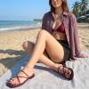 image:imageCUSHIONAIRE Venue Womens Strappy ToeLoop Slide Sandals with GoldTone Accent amp Memory Foam ComfortBurgundy