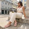 image:imageCUSHIONAIRE Venue Womens Strappy ToeLoop Slide Sandals with GoldTone Accent amp Memory Foam ComfortCream
