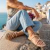image:imageCUSHIONAIRE Venue Womens Strappy ToeLoop Slide Sandals with GoldTone Accent amp Memory Foam ComfortCream