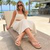 image:imageCUSHIONAIRE Venue Womens Strappy ToeLoop Slide Sandals with GoldTone Accent amp Memory Foam ComfortTan