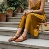 image:imageCUSHIONAIRE Windsor Woven Womens Flats with Adjustable Strap  Comfortable Mary Jane Ballet Flats for WomenCognac