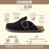 image:imageCUSHIONAIRE Womens Blain Genuine Suede SlipOn Clogs with  Memory Foam amp Chic Buckle Mule  Comfortable NonSlip Wide Widths AvailableBlack Suede