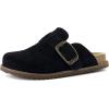 image:imageCUSHIONAIRE Womens Blain Genuine Suede SlipOn Clogs with  Memory Foam amp Chic Buckle Mule  Comfortable NonSlip Wide Widths AvailableBlack Suede