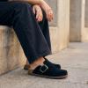 image:imageCUSHIONAIRE Womens Blain Genuine Suede SlipOn Clogs with  Memory Foam amp Chic Buckle Mule  Comfortable NonSlip Wide Widths AvailableBlack Suede