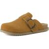 image:imageCUSHIONAIRE Womens Blain Genuine Suede SlipOn Clogs with  Memory Foam amp Chic Buckle Mule  Comfortable NonSlip Wide Widths AvailableChestnut Suede