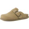 image:imageCUSHIONAIRE Womens Blain Genuine Suede SlipOn Clogs with  Memory Foam amp Chic Buckle Mule  Comfortable NonSlip Wide Widths AvailableKhaki Suede