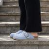 image:imageCUSHIONAIRE Womens Blain Genuine Suede SlipOn Clogs with  Memory Foam amp Chic Buckle Mule  Comfortable NonSlip Wide Widths AvailableLight Blue