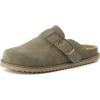 image:imageCUSHIONAIRE Womens Blain Genuine Suede SlipOn Clogs with  Memory Foam amp Chic Buckle Mule  Comfortable NonSlip Wide Widths AvailableMoss