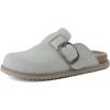 image:imageCUSHIONAIRE Womens Blain Genuine Suede SlipOn Clogs with  Memory Foam amp Chic Buckle Mule  Comfortable NonSlip Wide Widths AvailableSage