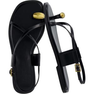 image:imageCUSHIONAIRE Corfu Flat Sandals for Women  Strappy Design with Toe Loop and Adjustable Ankle Strap  Lightweight Summer Dress SandalBlack