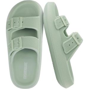 image:imageCUSHIONAIRE Fame Pillow Recovery Sandals for Women Adjustable Double Buckle Waterproof EVA Cloud Slides for WomenGreen