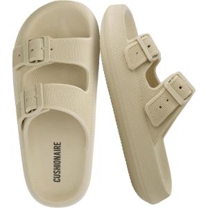 image:imageCUSHIONAIRE Fame Pillow Recovery Sandals for Women Adjustable Double Buckle Waterproof EVA Cloud Slides for WomenKhaki