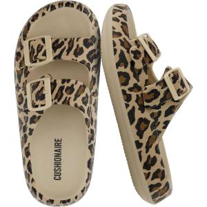 image:imageCUSHIONAIRE Fame Pillow Recovery Sandals for Women Adjustable Double Buckle Waterproof EVA Cloud Slides for WomenLeopard