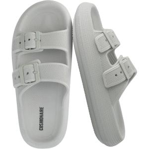 image:imageCUSHIONAIRE Fame Pillow Recovery Sandals for Women Adjustable Double Buckle Waterproof EVA Cloud Slides for WomenLt Grey