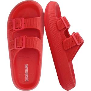 image:imageCUSHIONAIRE Fame Pillow Recovery Sandals for Women Adjustable Double Buckle Waterproof EVA Cloud Slides for WomenRed