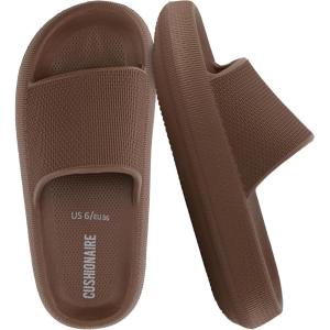 image:imageCUSHIONAIRE Feather EVA Slides for Women  Comfortable Slip On Womens Slippers Indoor Outdoor Shower Shoes Beach Essential Cloud SlidesMocha